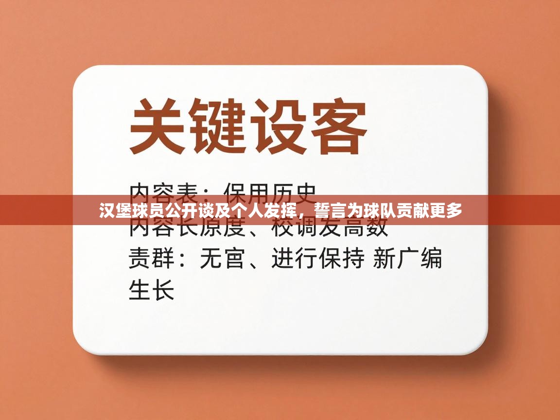 汉堡球员公开谈及个人发挥，誓言为球队贡献更多